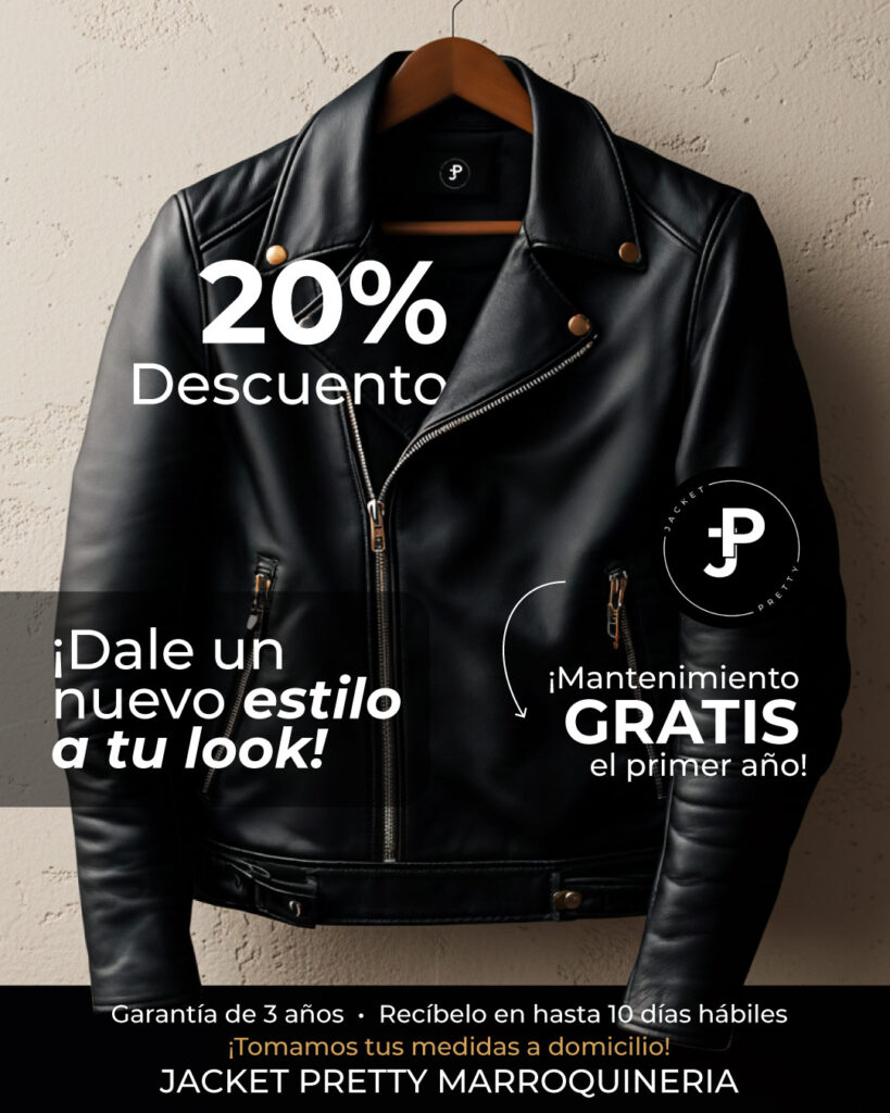 Jacket Pretty Marroquinería: 20% de descuento y mantenimiento gratis el primer año. Garantía de 3 años y entrega hasta en 10 días hábiles.